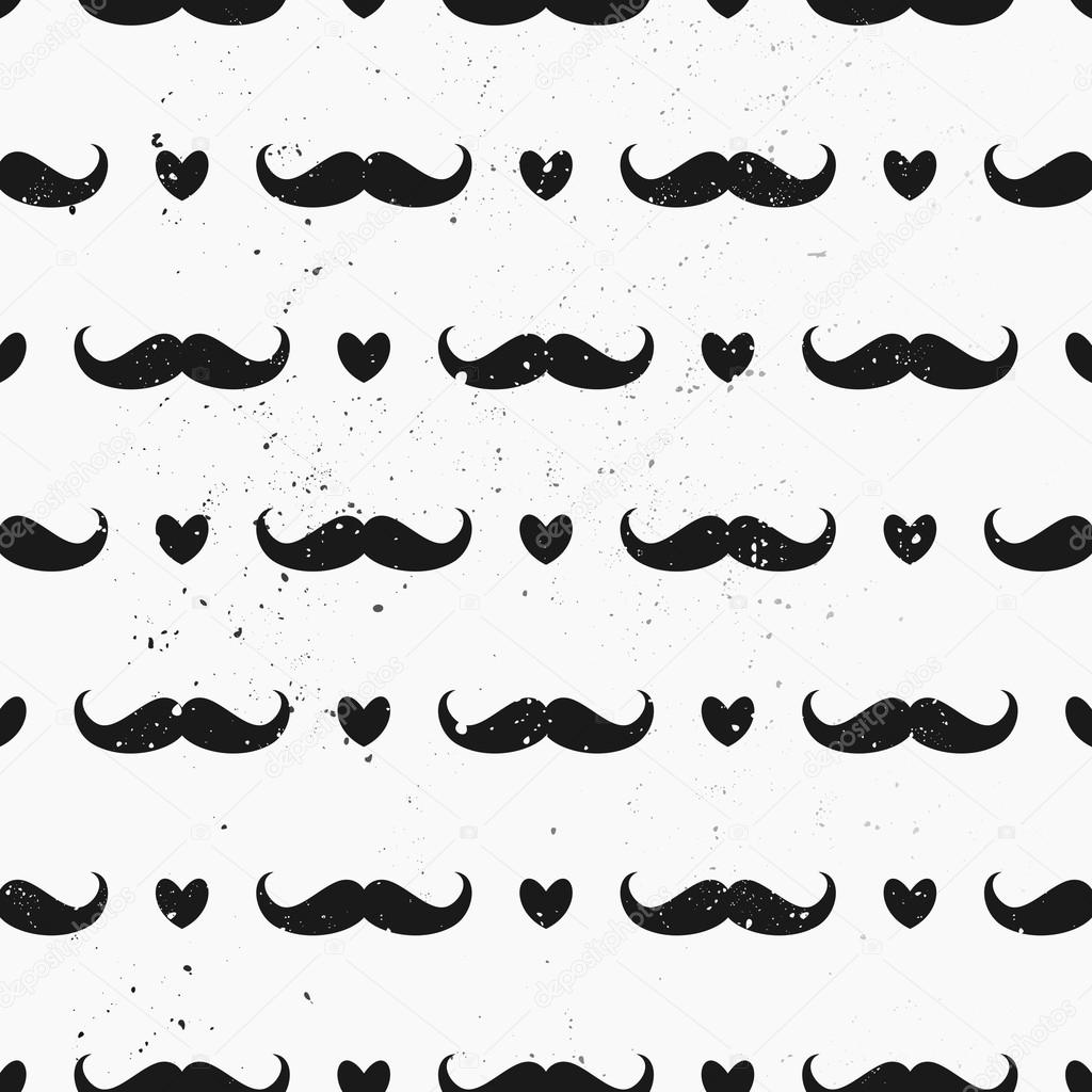 Mustaches and Hearts Seamless Pattern
