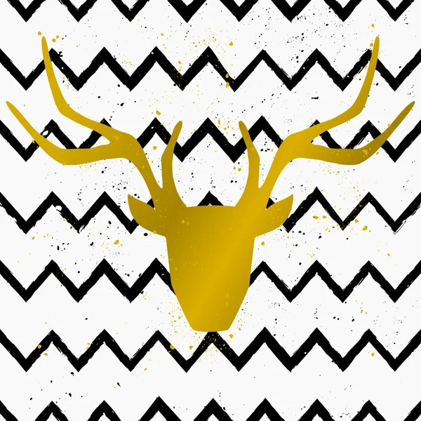 Cabeza de ciervo dorado sobre fondo Chevron — Archivo Imágenes Vectoriales
