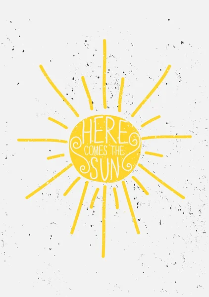 Diseño tipográfico de sol dibujado a mano — Vector de stock