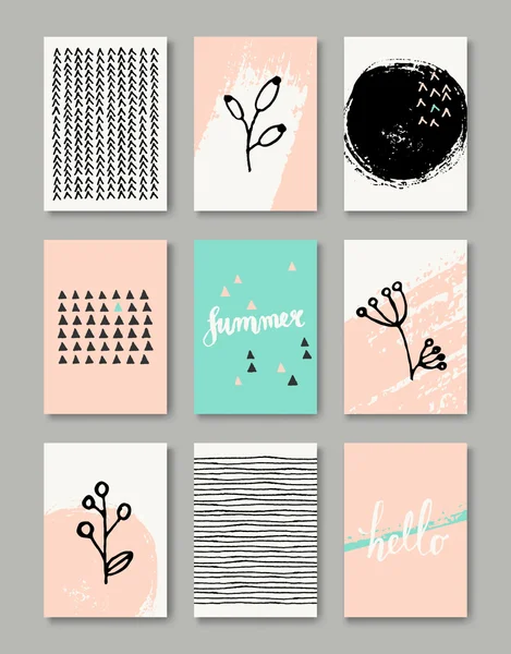 Hand Drawn Greeting Cards Collection — Stock Vector