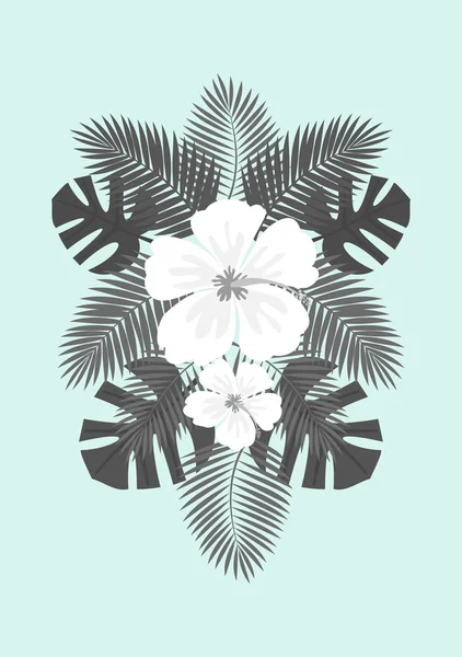 Hibiscus blommor och palm lämnar design — Stock vektor