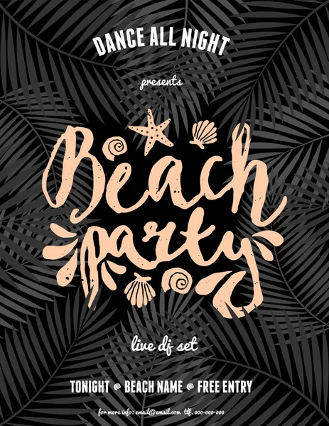 Palm blad och beach party — Stock vektor