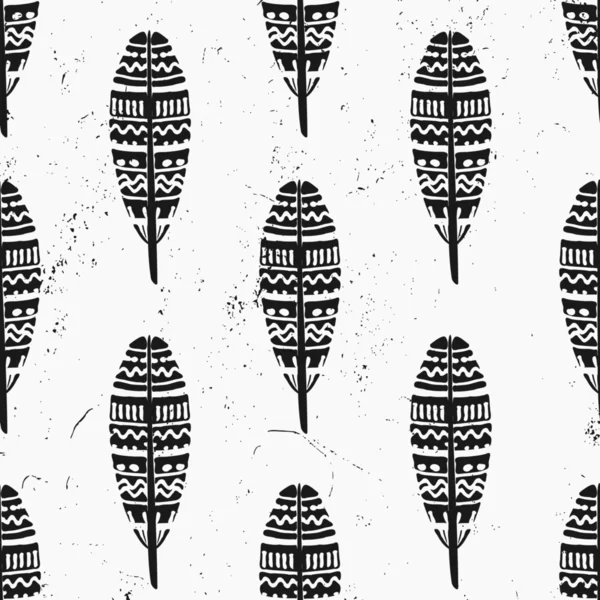 Hand Drawn Feathers Seamless Pattern — Stock Vector