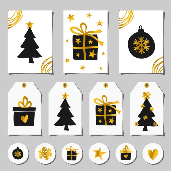White, Gold and Black Christmas Set — Stock Vector