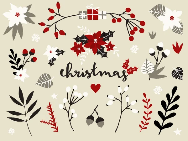 Floral elementen Kerstcollecte — Stockvector