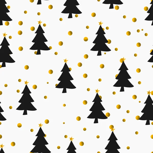 Gold Confetti and Christmas Trees Seamless Pattern — ストックベクタ