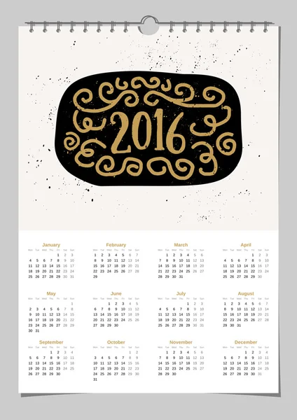 Modèle de calendrier 2016 — Image vectorielle