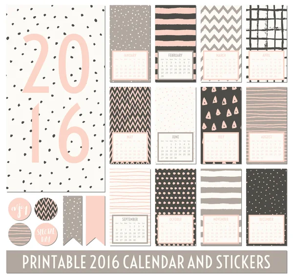 2016 Printable Calendar — Stockový vektor