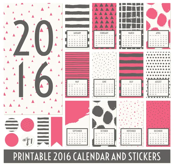 2016 Printable Calendar — Stok Vektör