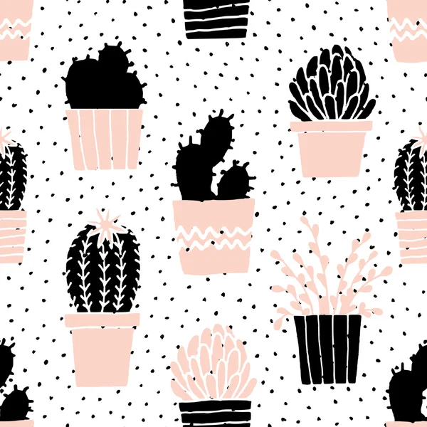 Hand Drawn Cactuses Pattern — Stockvector