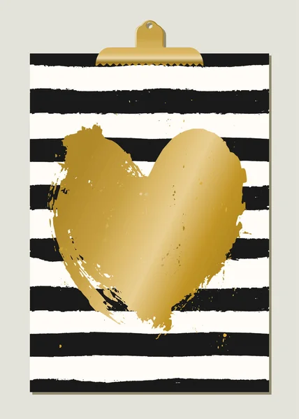 Goldenes Herz und Streifen-Plakat — Stockvektor