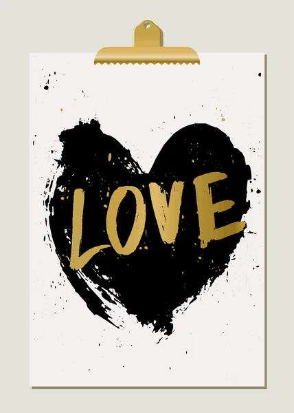 Black Heart Love Poster — Stok Vektör