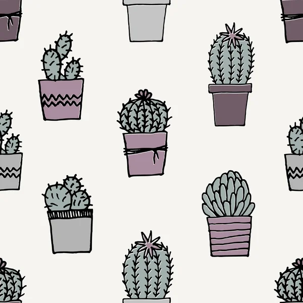 Hand Drawn Cactuses Pattern — Stok Vektör