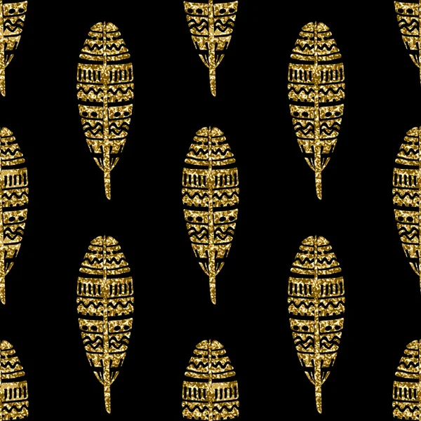 Gold Glitter Feathers Seamless Pattern — Διανυσματικό Αρχείο