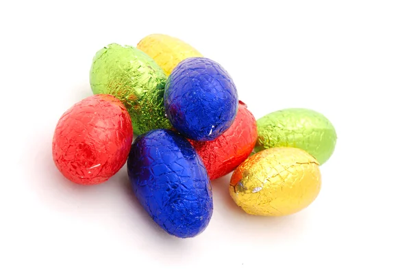 Colorful wrapped chocolate Easter eggs — Stock Photo, Image