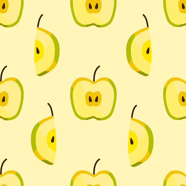 Cute Seamless Pattern Fresh Apple Halves Sliced Isolated Light Background — Stock Vector