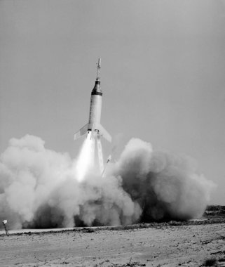 View of the launch of the Little Joe-5B spacecraft from Wallops Island on April 28, 1961.background template - elements of this image furnished by nasa clipart