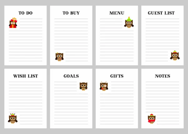 Stron Świątecznych Planistów Formatu Listy Menu Zakupu Listy Życzeń — Wektor stockowy