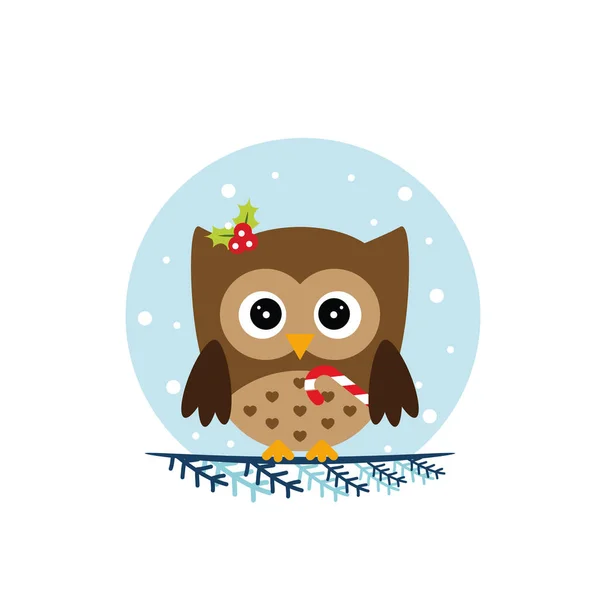 Winter Owl Sitting Branch Flat Owl Icon Vector Illustration — Stock Vector