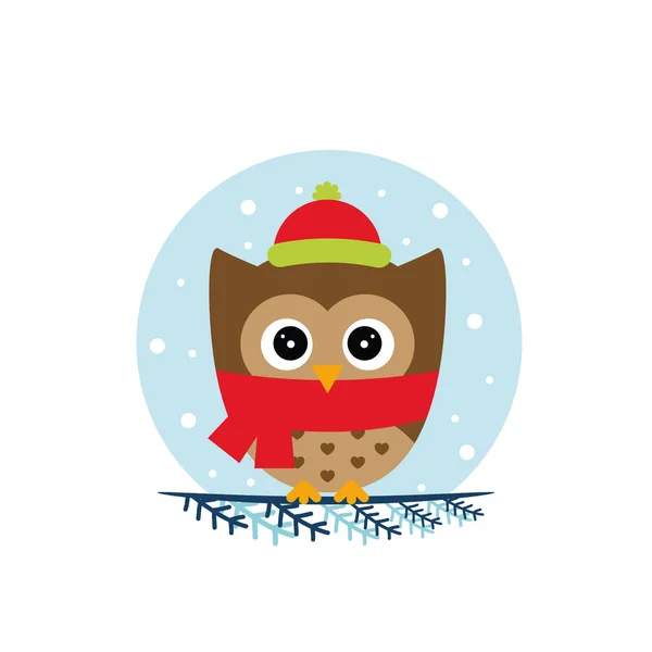 Winter Owl Sitting Branch Flat Owl Icon Vector Illustration — Stock Vector