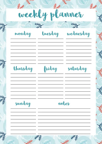 Weekly Planner Diary Organiser Notebook Printable Planner Vector Illustration — Stock Vector