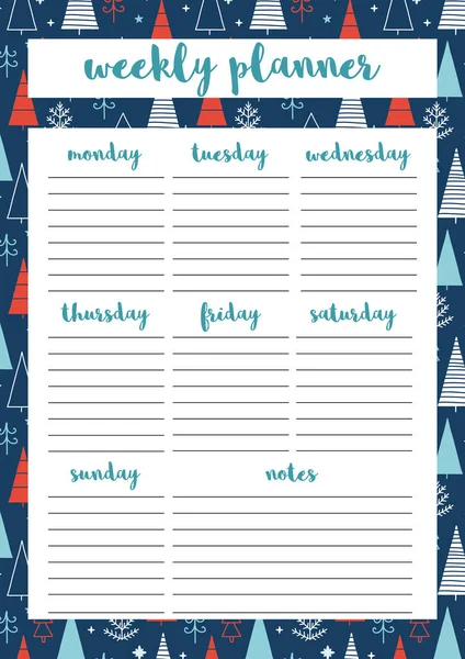 Weekly Planner Diary Organiser Notebook Printable Planner Vector Illustration — Stock Vector