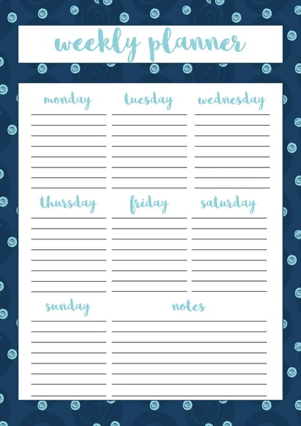 Weekly Planner Diary Organiser Notebook Printable Planner Vector Illustration — Stock Vector