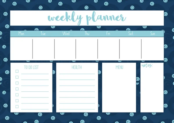 Planificador Semanal Diario Organizador Cuaderno Planificador Imprimible Ilustración Vectorial — Vector de stock