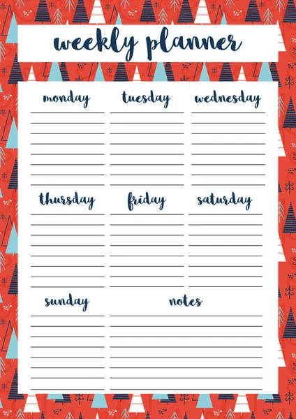 Weekly Planner Diary Organiser Notebook Printable Planner Vector Illustration — Stock Vector