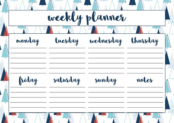 Weekly Planner Diary Organiser Notebook Printable Planner Vector Illustration — Stock Vector