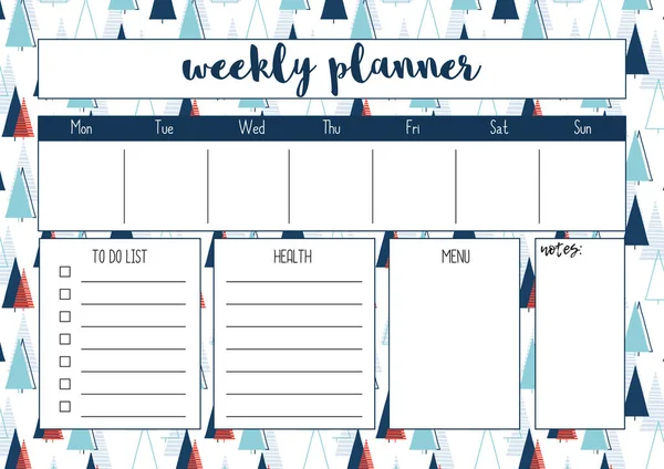 Weekly Planner Diary Organiser Notebook Printable Planner Vector Illustration — Stock Vector