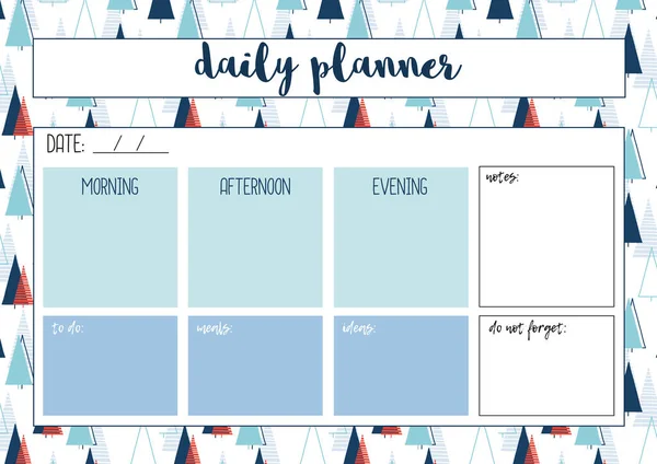 Daily Planner Diary Organiser Notebook Printable Planner Vector Illustration — Stock Vector