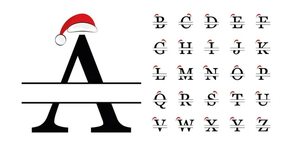 Noel Kırmızı Şapka Bölünmüş Monogram Alfabesi Vektör Illüstrasyonu — Stok Vektör