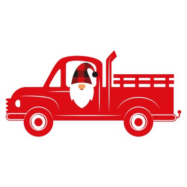 Valentine car, truck with  gnome Valentines Day, silhouette vector