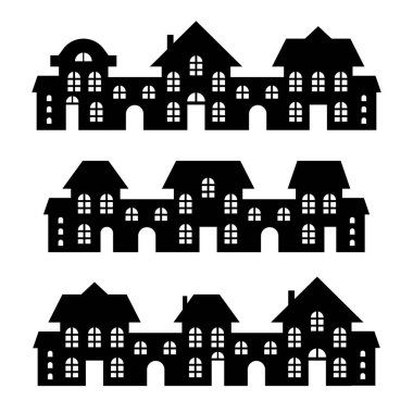 Binalar siyah ve beyaz, evler siluet dosyası