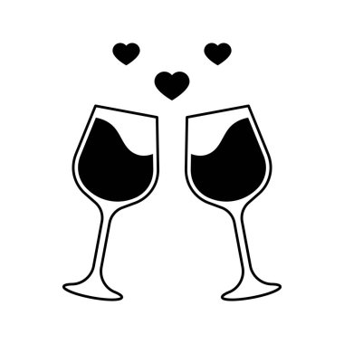 Şarap kadehleri vektör illüstrasyonu, kutlama konsepti, siyah beyaz, siluet