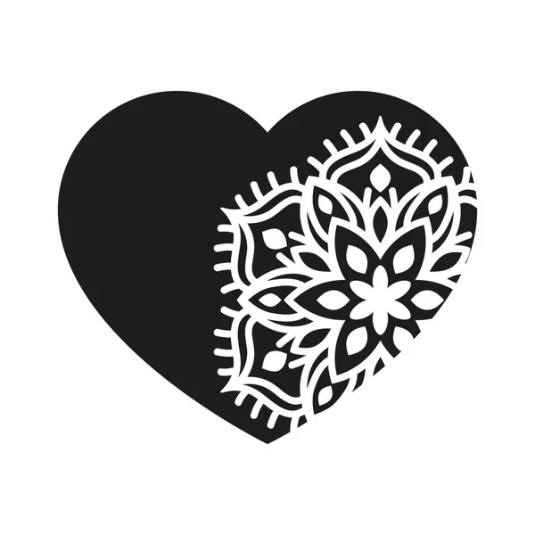 Srdce Ornamentem Mandala Design Valentines Day Černá Bílá — Stockový vektor