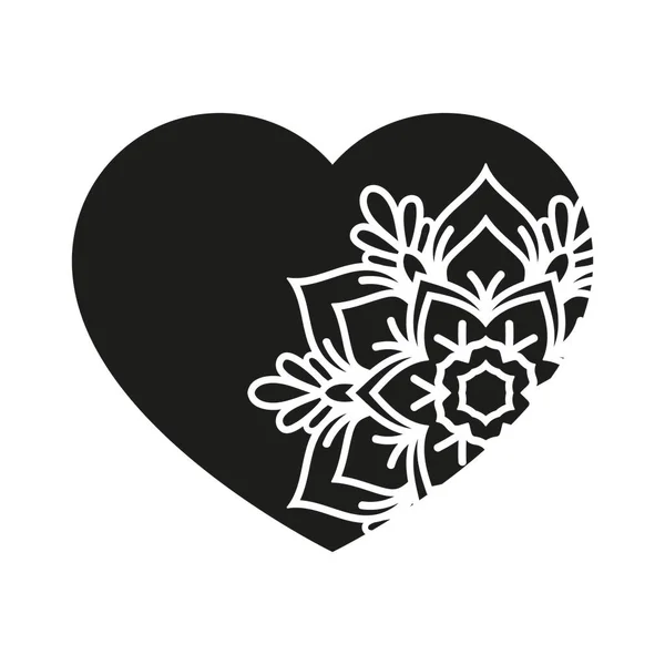 Heart Ornament Mandala Design Valentines Day Black White — Stock Vector
