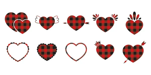 Coeurs Avec Plaids Buffles Saint Valentin — Image vectorielle