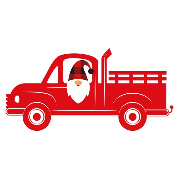 Valentijn Auto Vrachtwagen Met Gnome Valentijnsdag Silhouet — Stockvector