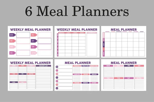 Maaltijden Planners Formaat Set Van Planner Pagina Geweldig Voor Bullet — Stockvector