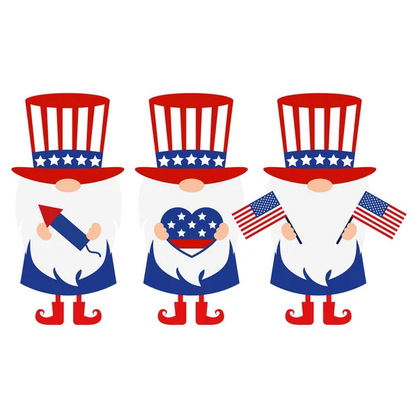 Patriotic Gnomes Independence Day Happy 4Th July Usa Theme Vector — Stock Vector