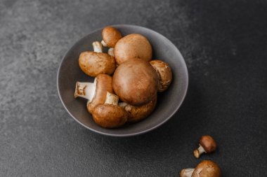 Gurme yemekleri ya da kırsal yemek teması için siyah arka planda kremini mantarlar.