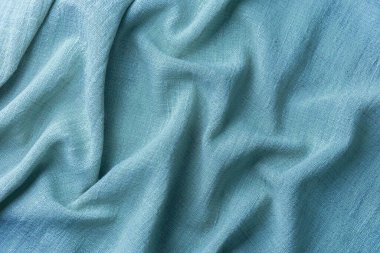 Kırışık mavi eko kumaş dokusu yumuşak pamuk tekstilini kapatır