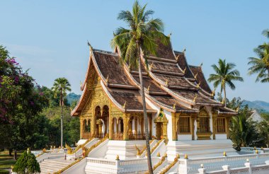 Laos 'un kuzeyindeki UNESCO dünya mirası alanı Luang Prabang kraliyet sarayındaki ikonik bir Budist tapınağı. Phra Bang Buddha heykeli için inşa edilen Haw Pha Bang..