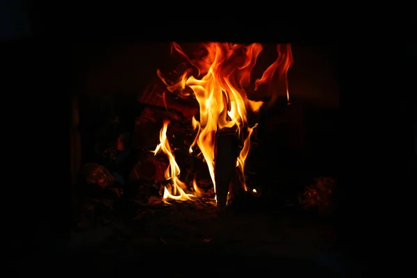 Yangın Söndürme Arka Planı Eski Soba Fırında Yakılacak Odun Koyu — Stok fotoğraf