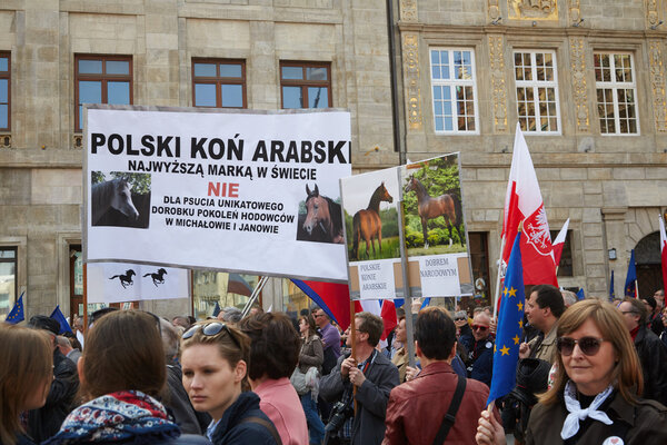 Committee for the Defence of Democracy supporters protesting in Wroclaw