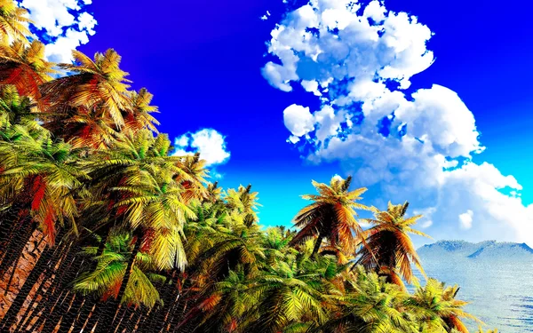 उष्णकटिबंधीय बेटावर ज्वालामुखीचा विस्फोट, 3 डी स्पष्टीकरण — स्टॉक फोटो, इमेज