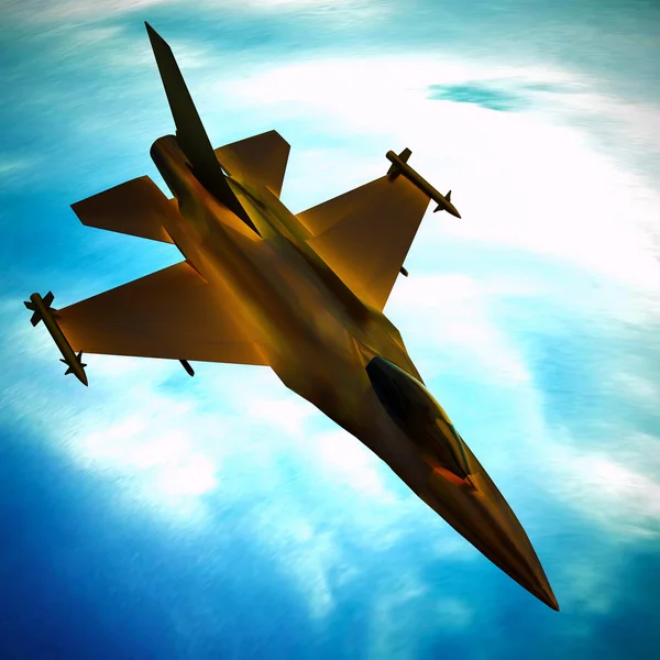 Fighter jet flying against a blue sky, 3d illustration — Stock Photo, Image