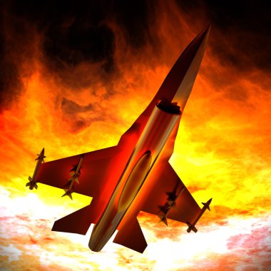 Mavi gökyüzü karşı 3d çizim uçan savaş uçağı